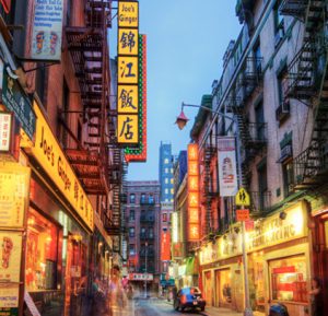 Chinese restaurants lit up after dark