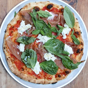 Prosciutto Margherita brick-oven pizza